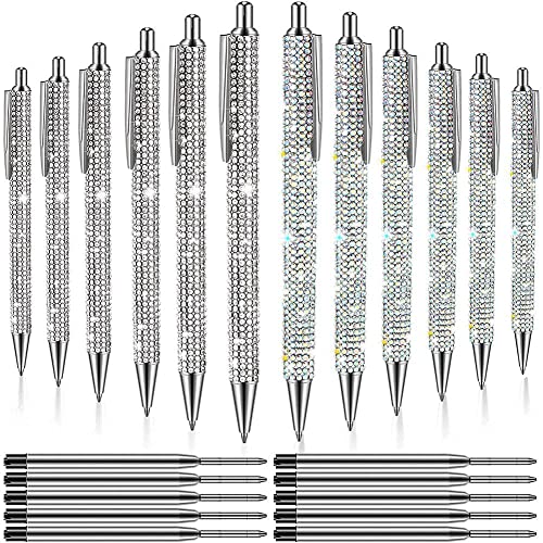 Fubdnefvo 12 StüCk Bling Pen Bulk Metall Kugelschreiber Diamantstift Crystal Press Einziehbare Schwarze Tinte 0,7 Mm Kugelschreiber 2 Farben von Fubdnefvo