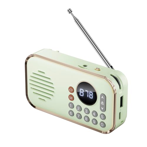 Fuhjythy Tragbares FM-Radio, Wiederaufladbar, Kleiner Kabelloser Bluetooth-Lautsprecher, Surround-Stereo-Sound, USB-Vintage-Radios, Hellgrün von Fuhjythy