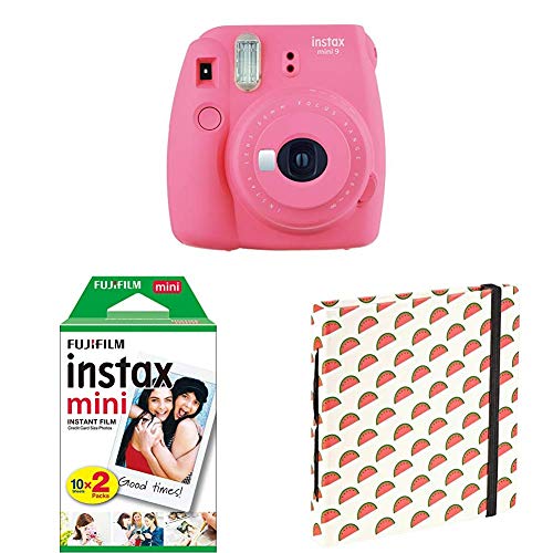 Fujifilm Instax Mini 9 Flamingo Rosa + Doppelpackung 2x 10 Mini Instant Film + Mini Fotoalbum "Melons" von Fujifilm