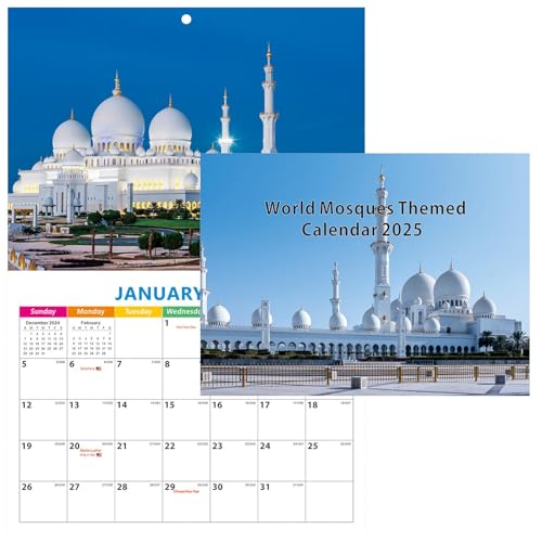 Fukamou Architekturkalender,Architekturkalender 2025 | Weltmoscheen-Themenkalender,12-Monats-Wandkalender 2025, Tagesplaner Mit -Berühmten Gebäuden, Kalender Für Zuhause, Klassenzimmer von Fukamou