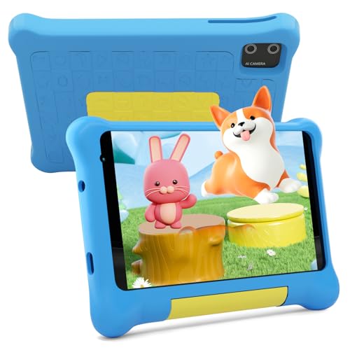 Fullant Kindertablet, 7 Zoll Tablet für Kinder, Android 12 Tablet, 2 GB RAM + 32 GB ROM (128GB TF), Dual-Kamera, Spiele, Kindersicherung, WiFi, Bluetooth, Kidoz installiert mit Schutzhülle (Blu) von Fullant