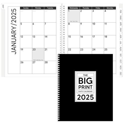 Fullhawl Big Print 2025 Datumskalender Tagesplan Organizer Kalender Großdruckkalender 2025 für Menschen mit Sehbehinderten, Sehbehinderten und Senioren (Schwarz, Klassisch) von Fullhawl