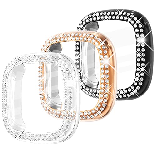 Fullife 3-Pack TPU Bumper für Fitbit Versa 4 Displayschutzfolie, Crystal Diamond Bling Case HD Vollständige Schutzhülle für Männer Frauen, Fitbit Versa 4/Fitbit Sense 2 Smartwatch, von Fullife