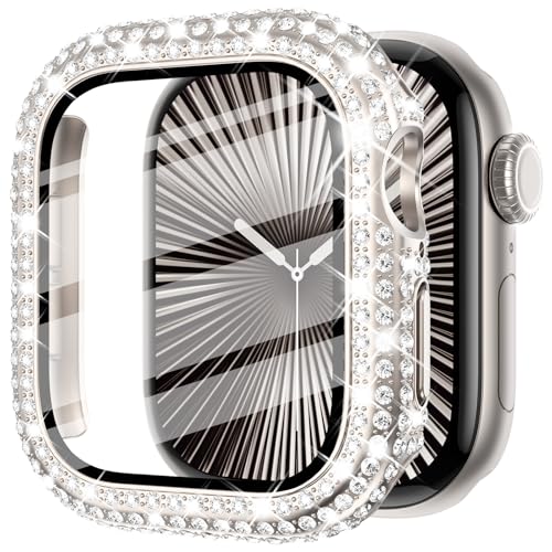 Fullife Bling Schutzhülle für Apple Watch Serie 10, Displayschutzfolie, 42 mm, Damen, Glitzer, Diamant, Strass, Stoßstange, Gesichtsabdeckung, harter PC-Schutzrahmen für iWatch-Zubehör S10 (42 mm, von Fullife