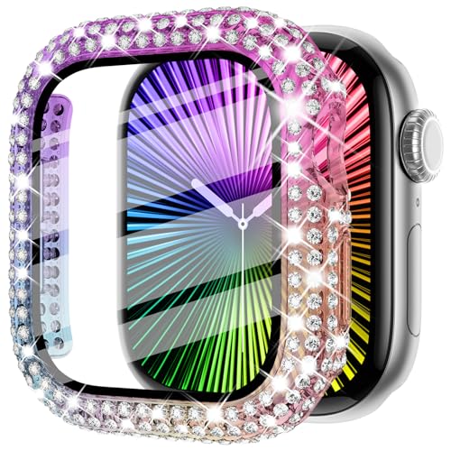 Fullife Bling Schutzhülle für Apple Watch Serie 10, Displayschutzfolie, 42 mm, Damen, Glitzer, Diamant, Strass, Stoßstange, Gesichtsabdeckung, harter PC-Schutzrahmen für iWatch-Zubehör S10 (42 mm, von Fullife