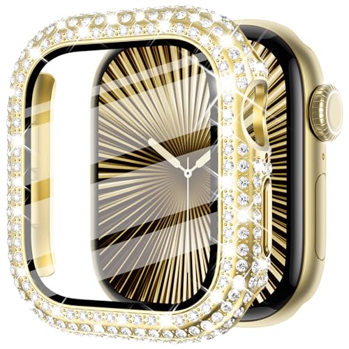 Fullife Bling Schutzhülle für Apple Watch Serie 10, Displayschutzfolie, 46 mm, Damen, Glitzer, Diamant, Strass, Stoßstange, Gesichtsabdeckung, harter PC-Schutzrahmen für iWatch-Zubehör, S10 (46 mm, von Fullife