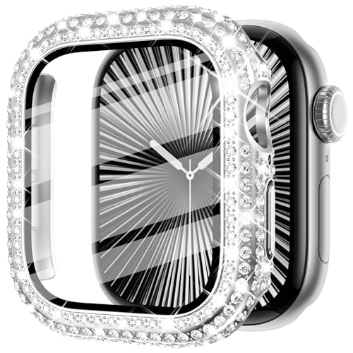 Fullife Bling Schutzhülle für Apple Watch Serie 10, Displayschutzfolie, 46 mm, Damen, Glitzer, Diamant, Strass, Stoßstange, Gesichtsabdeckung, harter PC-Schutzrahmen für iWatch-Zubehör S10 (46 mm, von Fullife