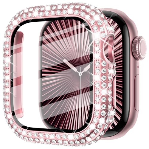 Fullife Bling Schutzhülle für Apple Watch Serie 10, Displayschutzfolie, 46 mm, Damen, Glitzer, Diamant, Strass, Stoßstange, Gesichtsabdeckung, harter PC-Schutzrahmen für iWatch-Zubehör S10 (46 mm, von Fullife