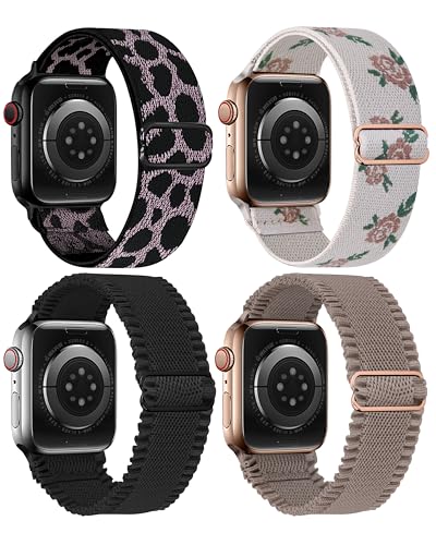 Fullmosa Elastisches Armband für Apple Watch SE Armband 40mm 41mm 38mm 42mm, Nylon Loop Armband für iWatch Series 10 9 8 7 6 5 4 3, 4 Pack von Fullmosa