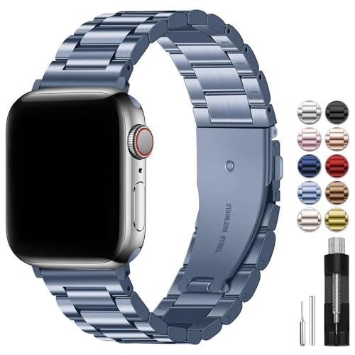 Fullmosa Kompatibel mit Apple Watch Armband 45mm 44mm 49mm 42mm, Metall Ersatzband für Ultra 2/Ultra SE Series 9 8 7 6 5 4 3 2 1 Edelstahl iWatch Bands Blau-Grau von Fullmosa