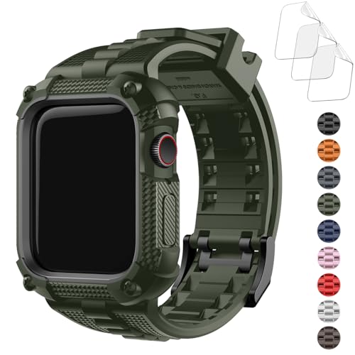 Fullmosa Schutzhülle mit Armband Kompatibel mit Apple Watch Series 9/8/7 (45mm), Robustes, Stoßfestes, Wasserdichtes Gehäuse für Rundumschutz, 45mm Armeegrün von Fullmosa