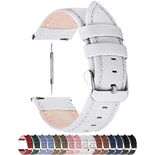 Fullmosa Uhrenarmband 20mm, Cross Leder Ersatzband für Samsung Gear S3 Classic/Frontier/Galaxy 46mm/Asus Zenwatch 2, 20mm Weiß + Silberne Schnalle von Fullmosa