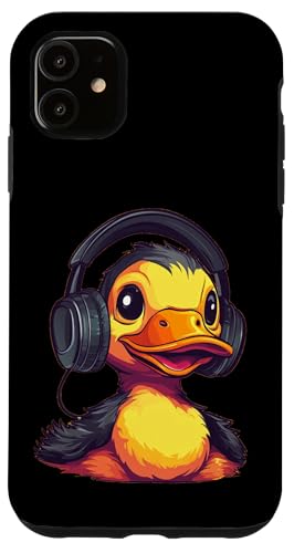 Hülle für iPhone 11 Hübsches cooles Entengesicht mit Kopfhörern für Jungen und Mädchen von Fun Duck Headphones