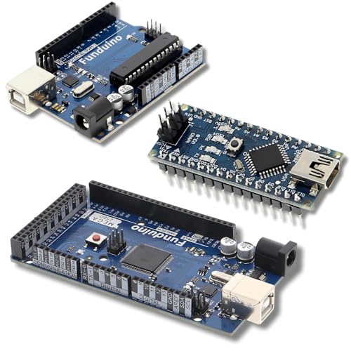 Funduino Mikrocontroller Bundle, je 1x UNO R3 + Nano R3 + MEGA R3| 100% Kompatibel mit Arduino-IDE | Leistungsstarke Mikrocontroller-Boards für DIY Elektronik Projekte von Funduino