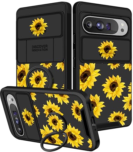 Funermei Schutzhülle für Pixel 9 Pro XL – niedliche Handy-Schutzhülle für Damen und Mädchen, hübsch, ästhetisch, Sonnenblume, Blume, einzigartiges Design, mit Kamera-Abdeckung und Ringständer, Funda von Funermei