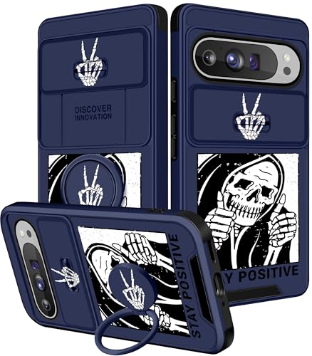 Funermei Schutzhülle für Pixel 9 Pro XL – niedliche Handy-Schutzhülle für Damen und Mädchen, hübscher ästhetischer Totenkopf, einzigartiges Design mit Kamera-Abdeckung und Ringständer, Funda für Pixel von Funermei