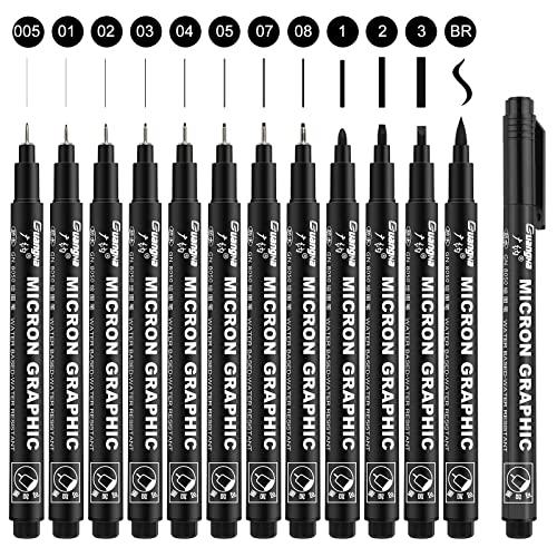 Schwarz Fineliner Stifte, 12 Stück Handlettering Stifte Fineliner Set, Wasserfester Zeichenstift Mikrofilamentstift zum Zeichnen, Schreiben, Illustrieren, Cartooning von Funnasting