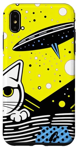 Hülle für iPhone XS Max Pop Art Lustige Katze mit UFOs von Funny Alien Cat Theme