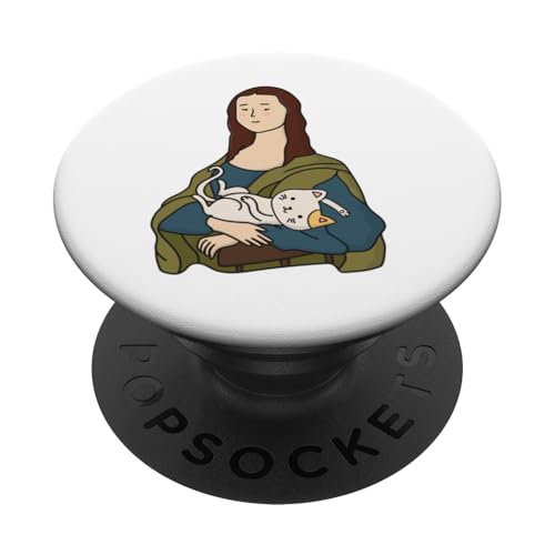 Lustige Mona Lisa hält eine Katze Zeichnung PopSockets mit austauschbarem PopGrip von Funny Animal Classic Art Parody Designs