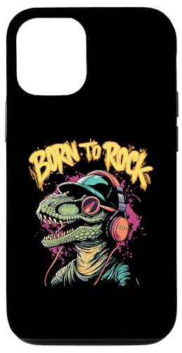 Hülle für iPhone 12/12 Pro Coole Dino Born to Rock Bunte Tier Motiv Kunst Lustig T-Re von Funny Animal Musik Kopfhörer Bunt