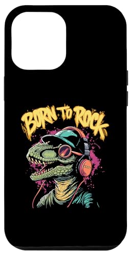 Hülle für iPhone 14 Pro Max Coole Dino Born to Rock Bunte Tier Motiv Kunst Lustig T-Re von Funny Animal Musik Kopfhörer Bunt