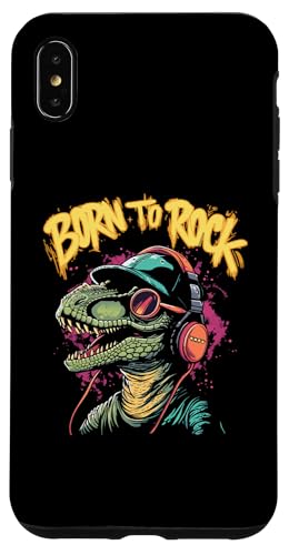 Hülle für iPhone XS Max Coole Dino Born to Rock Bunte Tier Motiv Kunst Lustig T-Re von Funny Animal Musik Kopfhörer Bunt