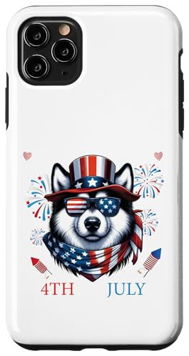 Hülle für iPhone 11 Pro Max 4. Juli Alaskan Malamute Hund Patriotischer Hut Amerikanische Flagge von Funny Animals 4th Of July Patriotic