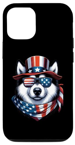 Hülle für iPhone 15 Pro 4. Juli Alaskan Malamute Hund Patriotischer Hut Amerikanische Flagge von Funny Animals 4th Of July Patriotic