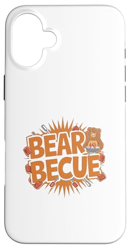 Hülle für iPhone 16 Plus Lustiges BBQ Barbecue Bear Pun Grillen Party Griller Tier von Funny Animals Pun Designs