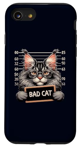 Hülle für iPhone SE (2020) / 7 / 8 Mugshot Maine Coon Schild Bad Cat Funny Humor & Cats Lover von Funny Bad Cat Humor Shirt Maine Coon Owner Gift