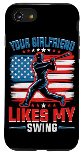 Hülle für iPhone SE (2020) / 7 / 8 Deine Freundin mag meinen Schwung Lustige amerikanische Baseballflagge von Funny Baseball Lover Gifts for Men Boys Women