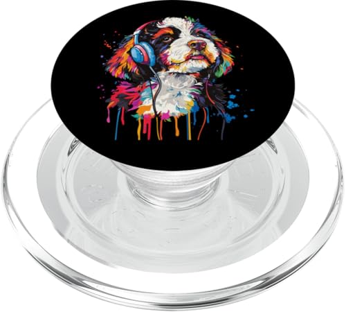 Bernedoodle Pop Art trägt Kopfhörer Lustig Bernedoodle PopSockets PopGrip für MagSafe von Funny Bernedoodle Lover Designs