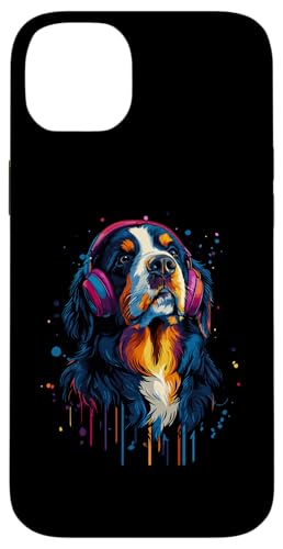 Hülle für iPhone 14 Plus Mountain Dog Lover Pop Art Kopfhörer Berner Sennenhund von Funny Bernese Mountain Dog Lovers Designs