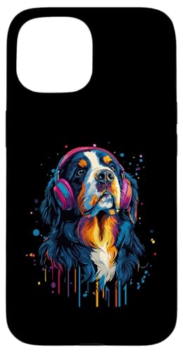 Hülle für iPhone 15 Mountain Dog Lover Pop Art Kopfhörer Berner Sennenhund von Funny Bernese Mountain Dog Lovers Designs