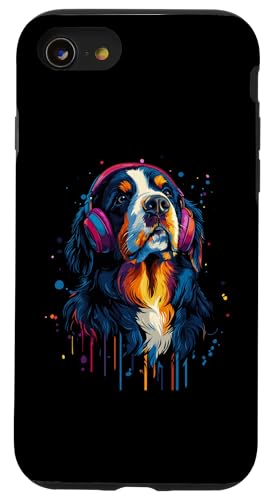 Hülle für iPhone SE (2020) / 7 / 8 Mountain Dog Lover Pop Art Kopfhörer Berner Sennenhund von Funny Bernese Mountain Dog Lovers Designs