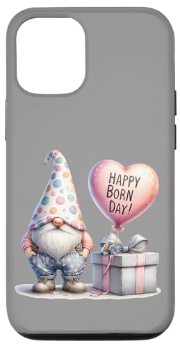 Hülle für iPhone 12/12 Pro Birthday Gnome With Pink Heart Balloon For Happy Born Day von Funny Birthday Gnomes Gifts For Women Men And Kids