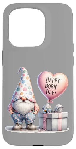 Hülle für iPhone 15 Pro Birthday Gnome With Pink Heart Balloon For Happy Born Day von Funny Birthday Gnomes Gifts For Women Men And Kids