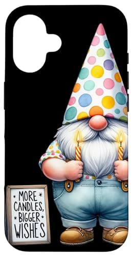 Hülle für iPhone 16 Funny Birthday Saying More Candles, Bigger Wishes Dad Gnome von Funny Birthday Gnomes Gifts For Women Men And Kids