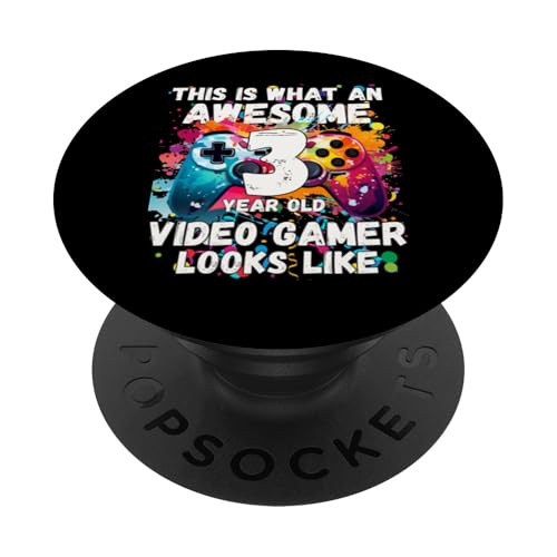 So sieht ein fantastischer 3-jähriger Videospieler aus PopSockets Klebender PopGrip von Funny Birthday Video Gaming Youth Apparel