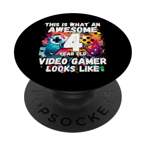 So sieht ein fantastischer 4-jähriger Videospieler aus PopSockets Klebender PopGrip von Funny Birthday Video Gaming Youth Apparel