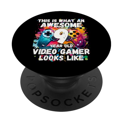 So sieht ein toller 9-jähriger Videospieler aus PopSockets Klebender PopGrip von Funny Birthday Video Gaming Youth Apparel