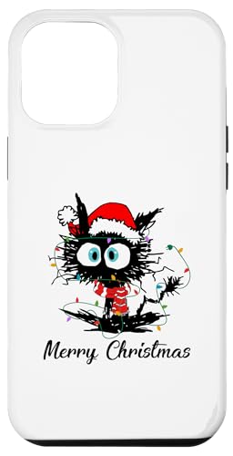 Hülle für iPhone 12 Pro Max Lustige schwarze Katze mit Weihnachtsbeleuchtung von Funny Black Cat Christmas Apparel