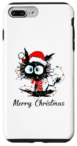 Hülle für iPhone 7 Plus/8 Plus Lustige schwarze Katze mit Weihnachtsbeleuchtung von Funny Black Cat Christmas Apparel