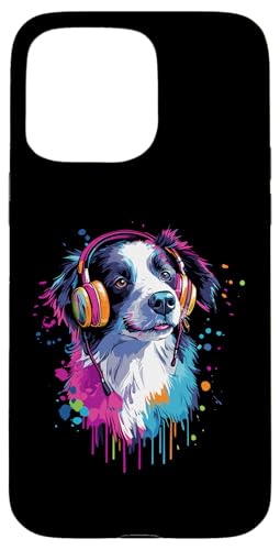 Hülle für iPhone 15 Pro Max Border Collie Lover Pop Art trägt Kopfhörer Border Collie von Funny Border Collie Dog Lovers Designs