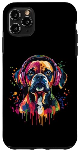 Hülle für iPhone 11 Pro Max Boxer Dog Lover Pop Art trägt Kopfhörer Lustiger Boxer Hund von Funny Boxer Dog Lovers Designs