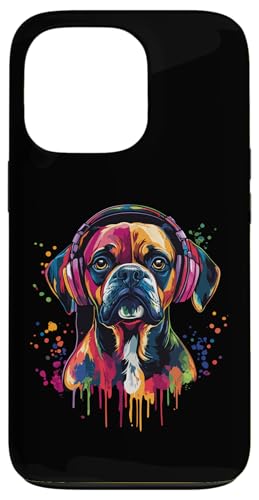 Hülle für iPhone 13 Pro Boxer Dog Lover Pop Art trägt Kopfhörer Lustiger Boxer Hund von Funny Boxer Dog Lovers Designs