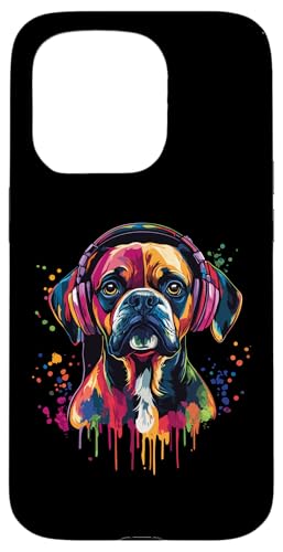 Hülle für iPhone 15 Pro Boxer Dog Lover Pop Art trägt Kopfhörer Lustiger Boxer Hund von Funny Boxer Dog Lovers Designs