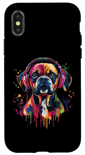 Hülle für iPhone X/XS Boxer Dog Lover Pop Art trägt Kopfhörer Lustiger Boxer Hund von Funny Boxer Dog Lovers Designs