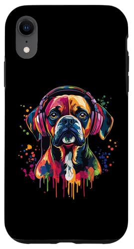 Hülle für iPhone XR Boxer Dog Lover Pop Art trägt Kopfhörer Lustiger Boxer Hund von Funny Boxer Dog Lovers Designs