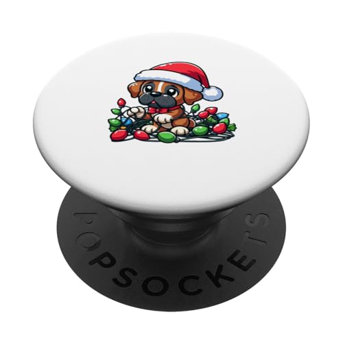 Lustige Boxer-Weihnachtsbeleuchtung mit Hundemotiv PopSockets Klebender PopGrip von Funny Boxer Gifts